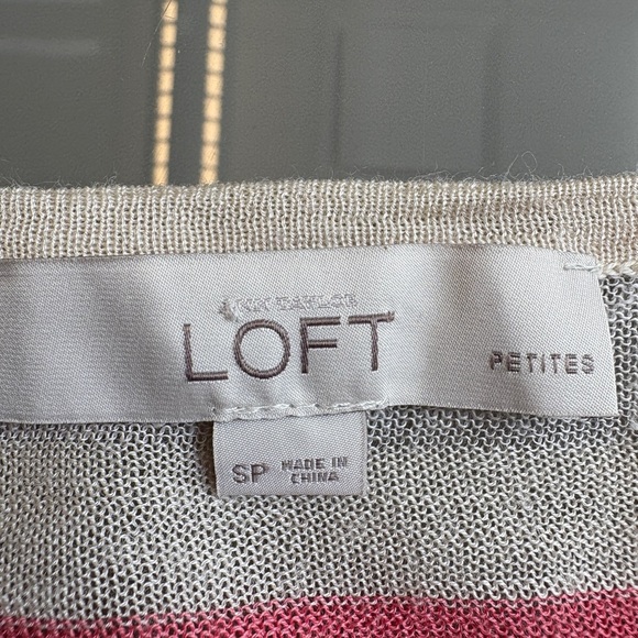 LOFT Pink and Cream Stripes Boat Neck 3/4 length sleeve sheer Sweater size Small - Picture 3 of 6